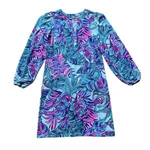 Lilly Pulitzer Bedelia Mini Dress S Purple Blue Tropical Don't Wanna Leaf
